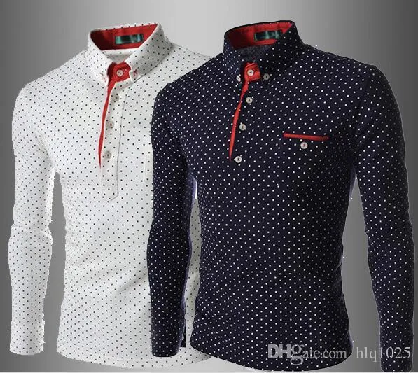 NEW Mens Casual Wave Point Slim Fit Polka Dot Long Sleeve T-shirt Shirt Tee Tops Free Shipping