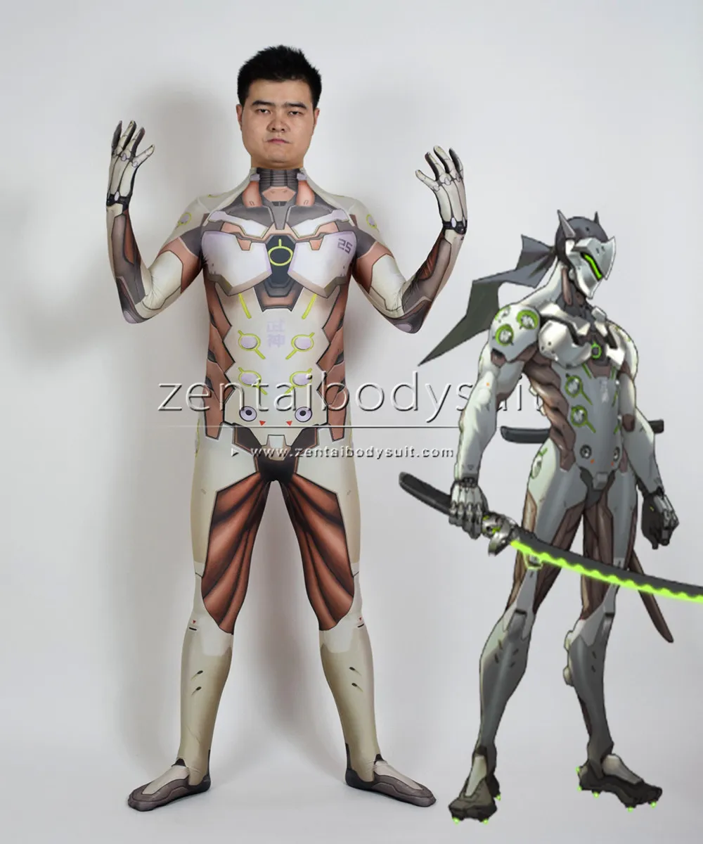 3D-utskrift genji cosplay hjältar halloween party zentaibodysuit kostym multi-size selection