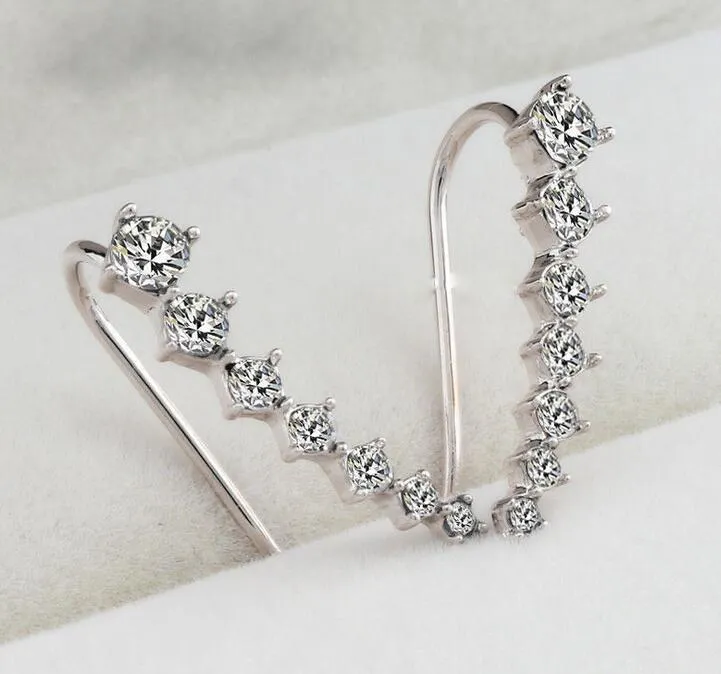 CZ Diamond Clip Manchet Oorbellen Wit Rose Vergulde Dipper Haak Stud Oorbellen Sieraden Voor Dames Oorbel ZL