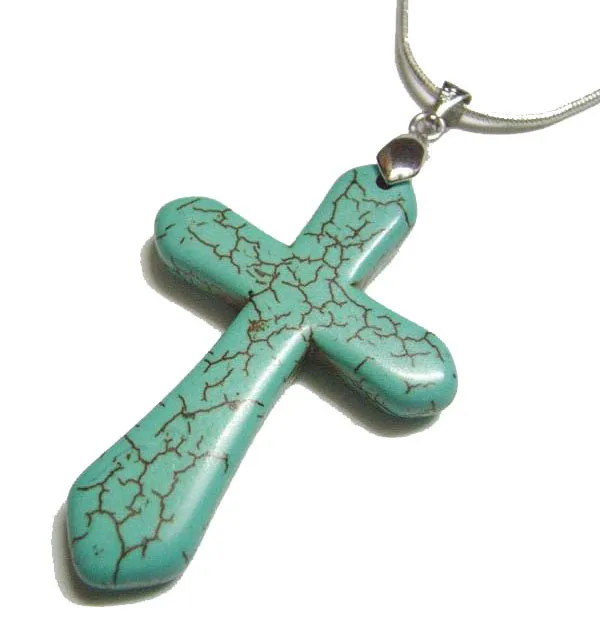 Turquoise Cross Pendant Charms Necklaces For DIY Fashion Jewelry Gift Craft T46 295C