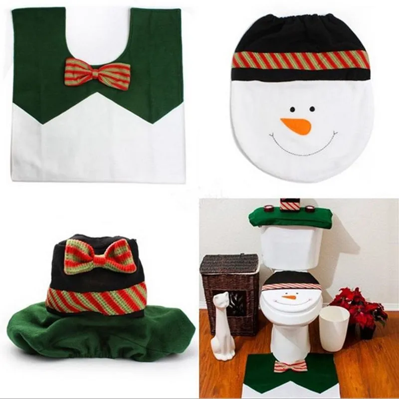 Happy Santa Toilet Seat Cover & Rug Snowman elf Bathroom Set elk Christmas Decorations For Home Christmas Ornament fast shipping