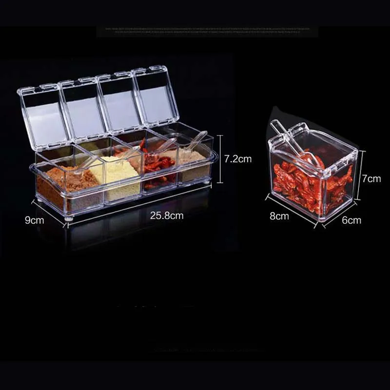 In1 Acrylic Seasoning Box Clear Seasoning Rack Spice Pots Storage Container Condiment Jars Cruet with Cover and Spoon Kitchen essential