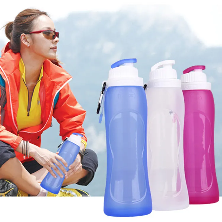 Water Bottles Foldable 2016 500ml Eco-Friendly Folding Drink Water Silicone Travel Sport Flexible Collapsible Drinkware Collapsible 4 Color