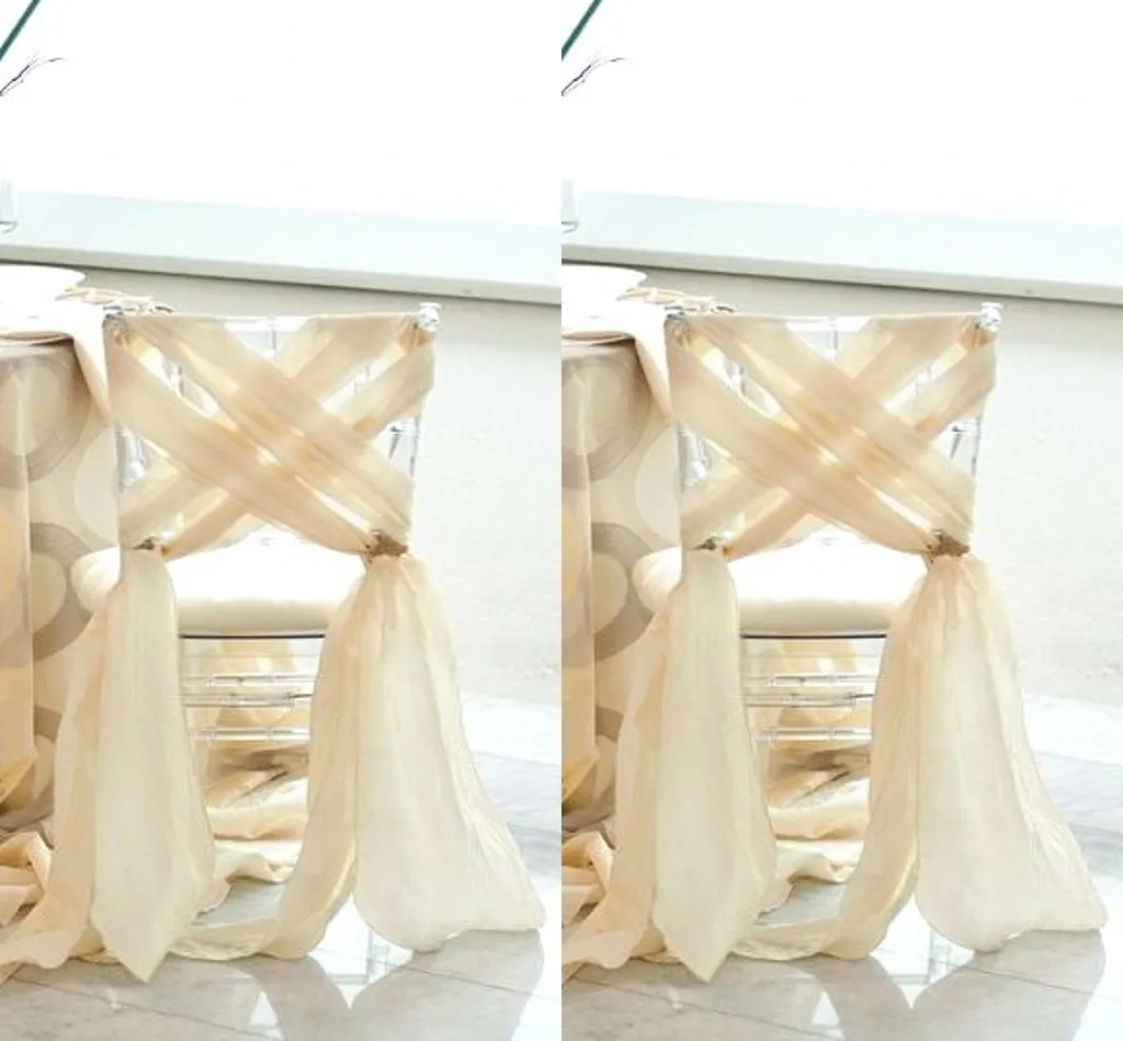 Boda de playa simple 2016 Nueva silla de gasa Sash Elegante por encargo Venta de fábrica Cubiertas de la silla para la boda romántica Criss Cross barato