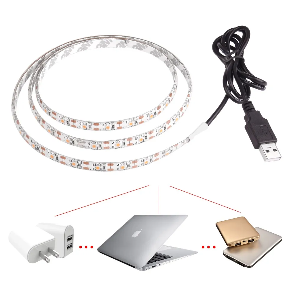 100 قطع مرنة 5 فولت كابل usb led قطاع ضوء مصباح smd3528 50 سنتيمتر 1 متر 2 متر عيد مرنة بقيادة قطاع أضواء التلفزيون خلفية الإضاءة 