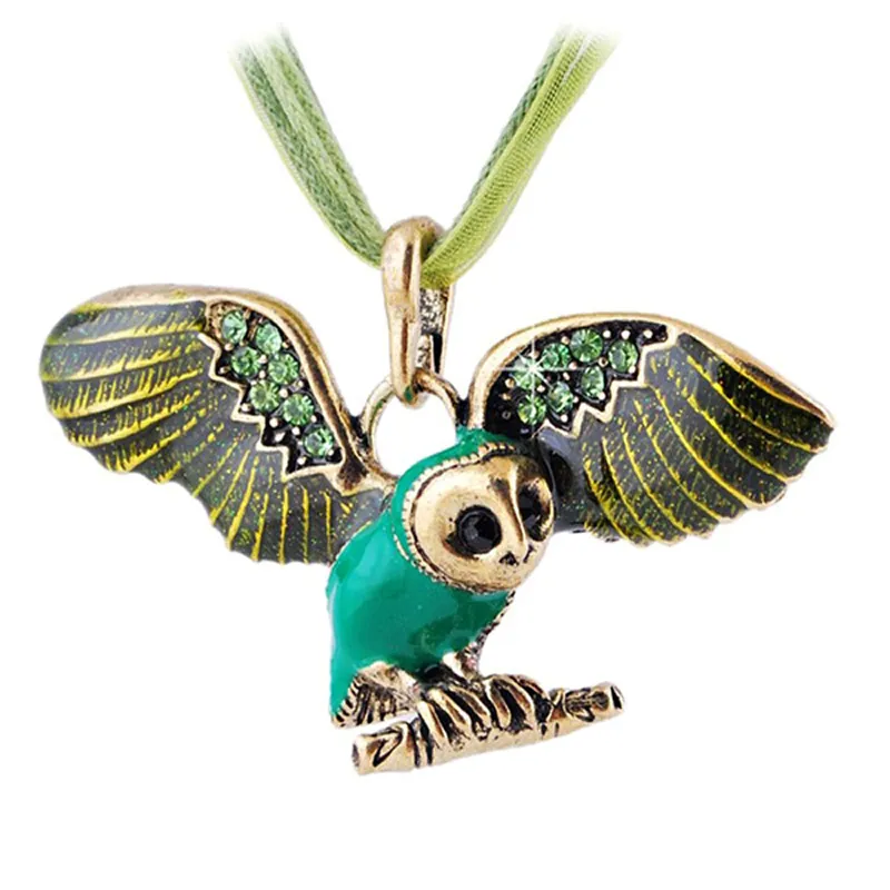 Vintage Enamel Owl Charm Pendant Necklace for Women Fashion Necklaces Lace Wax Rope Chain Vintage Bronze Jewelry Wholesale 