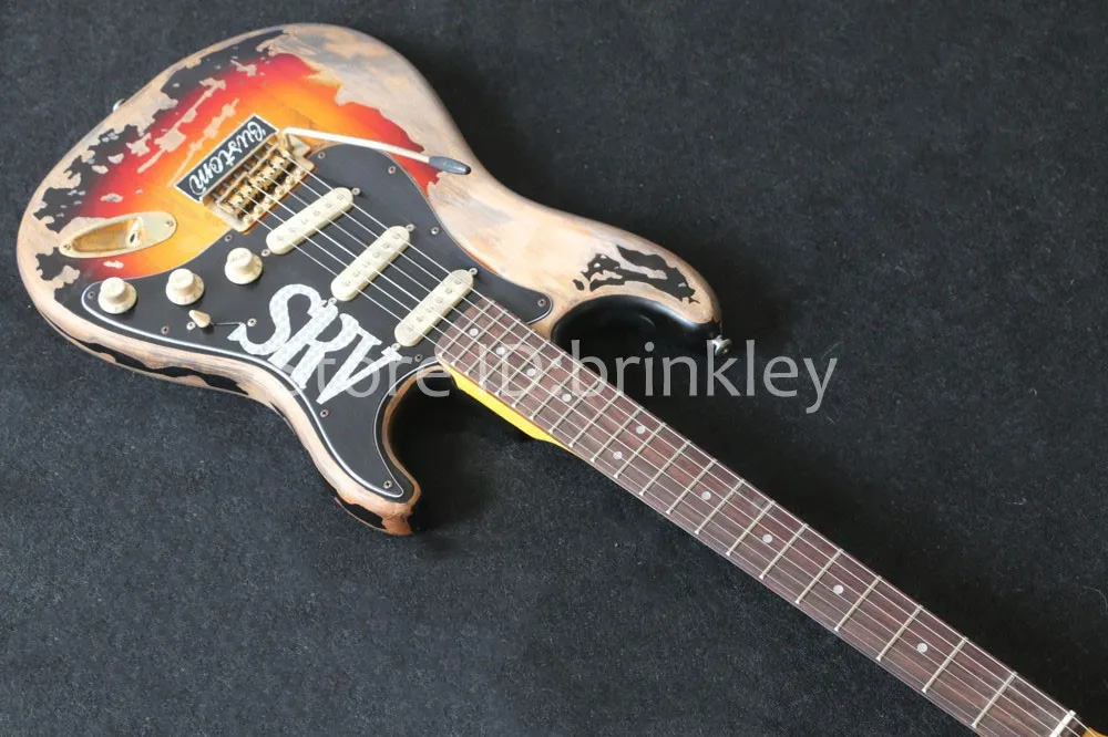 Tienda de fábrica Guitarra rara Custom Shop Masterbuilt Edición limitada Stevie Ray Vaughan Tribute SRV Número uno Guitarra eléctrica Vintage Marrón