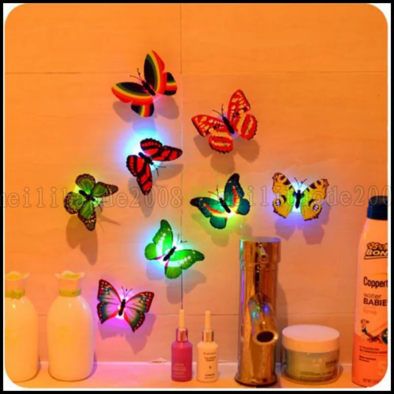 Färgglada Byte Butterfly Led Night Light Lampa Hemrum Party Desk Wall Decor LLWA199