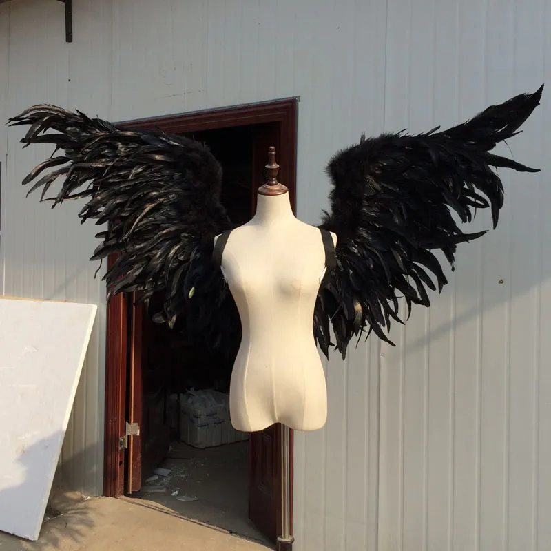 Props de decoración de moda personalizada para el rendimiento de la boda Fotografía Puro Hecho a mano Negro Large Diablo Feather Wings EMS Envío gratis