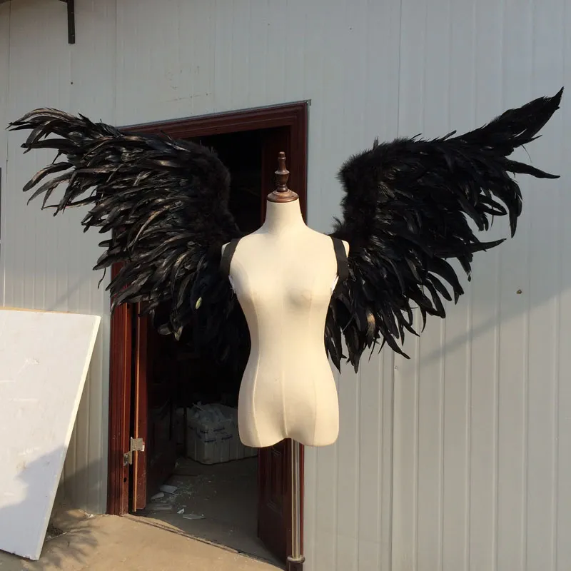 Customized Fashion Decoration props for wedding performance pography pure handmade Black large devil feather wings EMS shi8931733