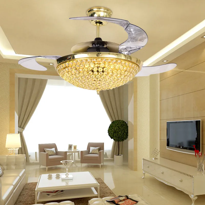 42 inch Modern Ceiling Fans Lights 220V 110V Remove Control Invisible Fan with Crystal Lighting