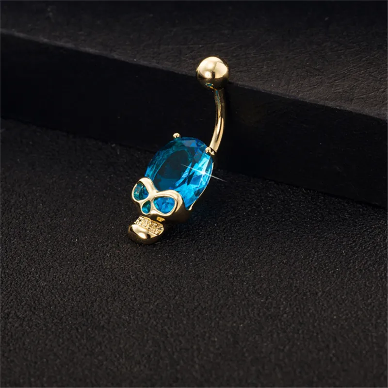 New Personality Jewelry Crystal Human Skeleton Navel Surgical Steel Rhinestone Body Navel Piercing Belly Button Rings Barbells Jewelry