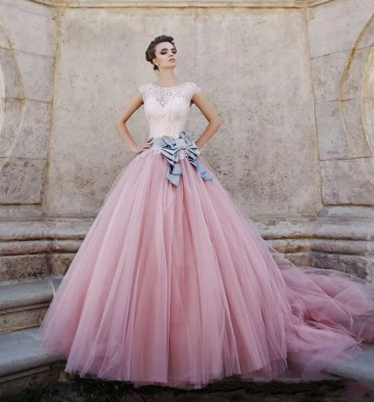 Princess Pink Ball Gown Quinceanera Dresses Cap Sleeves A Line Tulle Beadings Sweet 16 Long Prom Party Gowns Formal Celebrity Page5137112