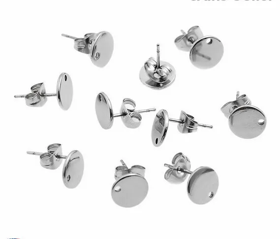 Partia 30set 10 mm chirurgiczne okrągłe kolczyki ze stali nierdzewnej Znalezienie zapasów Silver Srebrna biżuteria do majsterkowania