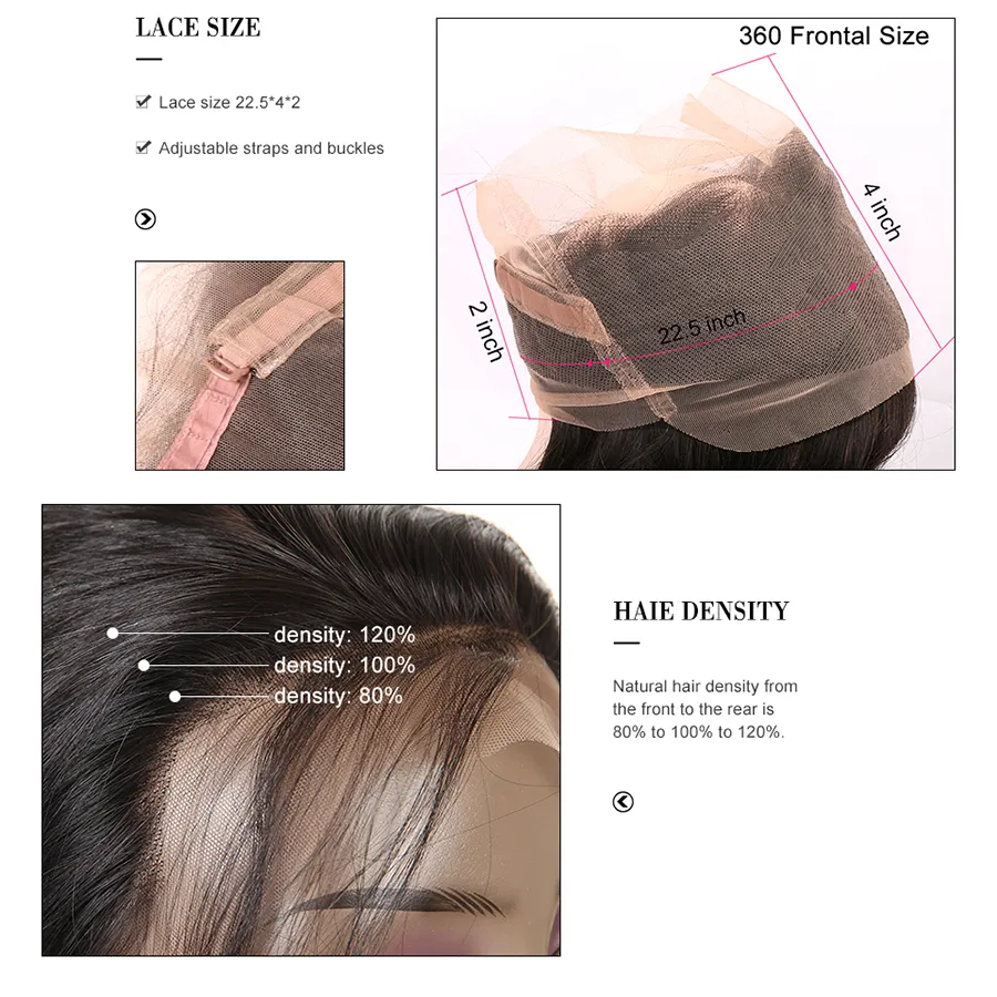 360 Полная кружевная фронтальная застежка с 3 пучками Бразильские девственные волосы, прямые 8А, перуанские, индийские, малазийские человеческие волосы Remy3984158