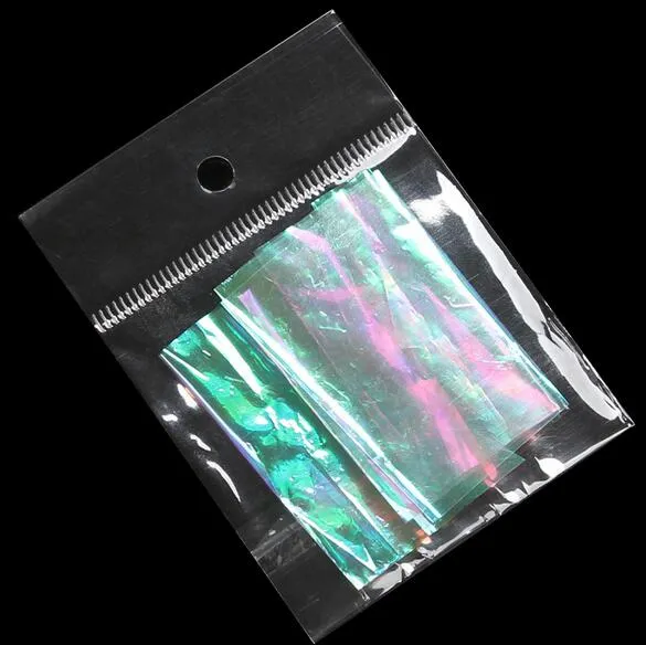 Holografisk glänsande laser nagel konstfolier papper godis färger glitter glas nagel klistermärke dekorationer xb