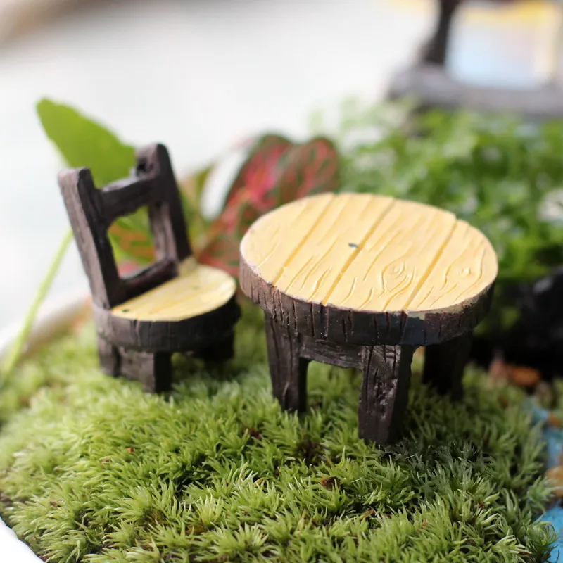 Vintage bordstol Konst och hantverk Fairy Garden Decoration Terrarium Mini Figurines Miniatyr Resin Craft Home Decor