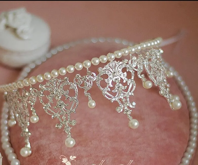 Crystal Pearl Flower Party Wedding Hair Accessories Bridal Headband Tiara Headwear Silver Pearls Bridal Crown Headbands
