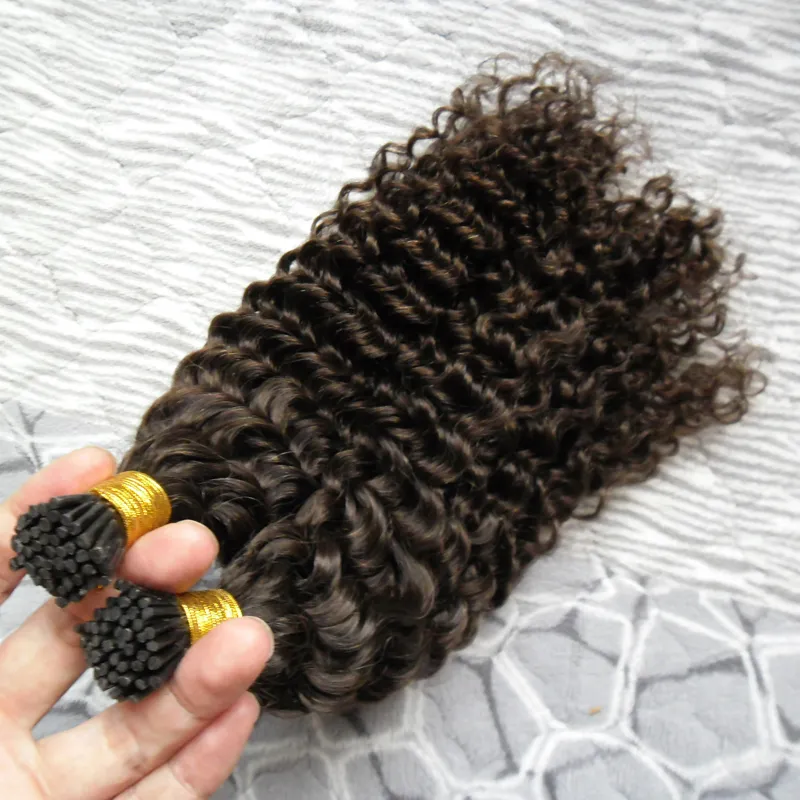 I Wskazówka Włosy Rozszerzenia Brazylijski Kinky Curly 100g 100s # 4 Ciemnobrązowe Włosy Pre Bonded Hair No Remy Human Hair Extensions