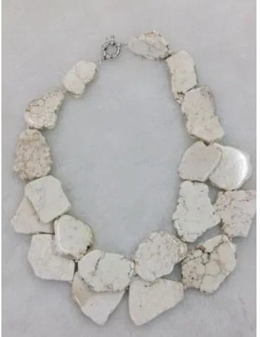 Charm Chunky White Turquoise Slice Handmade BIb Necklace Woman Handmade 18''