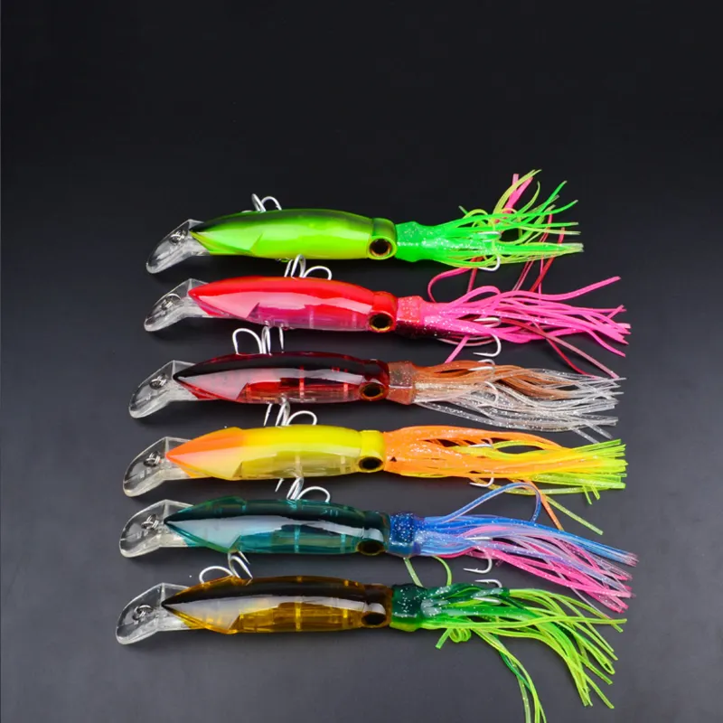 14cm 40g Fishing Baits Squid Lure 3D eyes with Beard Fishing lures Hook high quality9855701