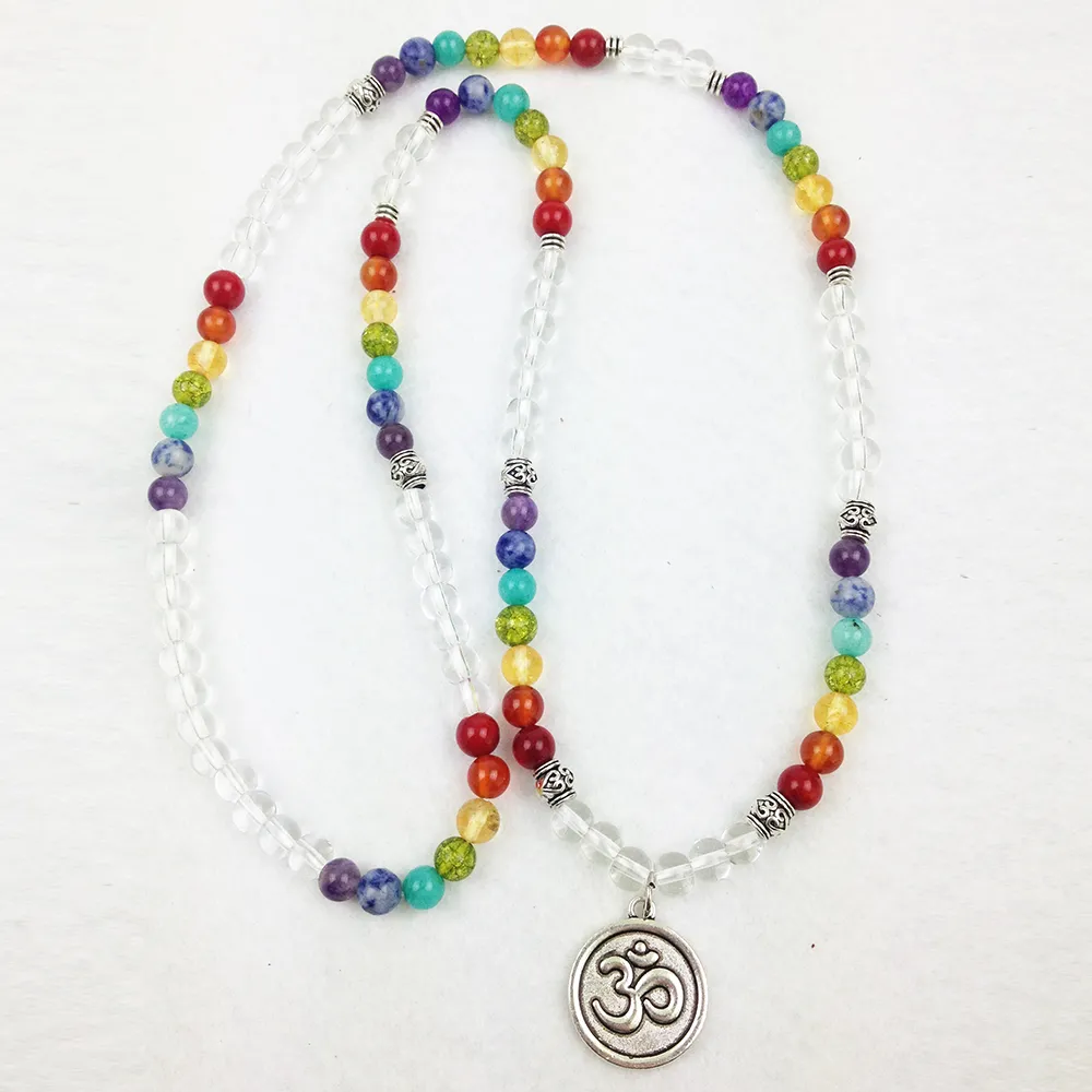 SN0188 Projektant 2016 Rainbow Mala Koraliki Bransoletka Trendy Wrap Yoga Bransoletka 6mm Crystal Chakra OM Urok Naszyjniki Darmowa Wysyłka