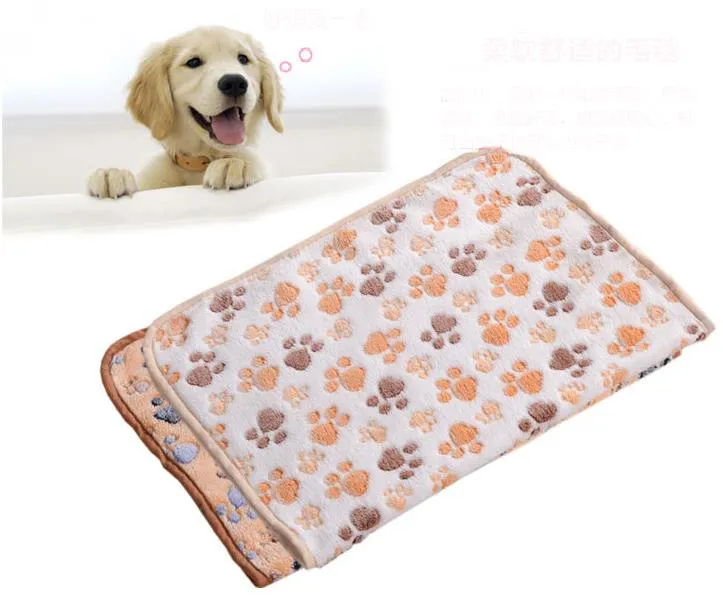 40 x 60 cm Cute Floral Pet Sleep Ciepłe Paw Print Dog Cat Puppy Fleece Miękkie Koc Łóżka Mata