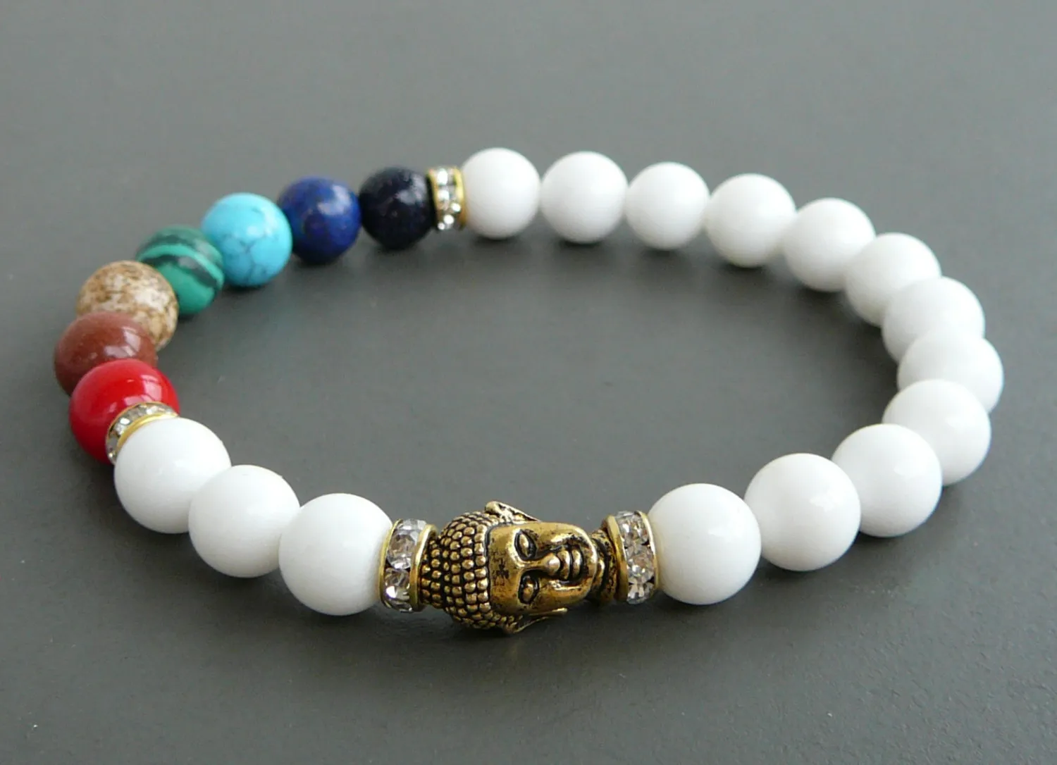 Natural Stone Malabracelet 7 Chakra Armband White Jade Armband Yoga Accessories Tibetan Malas Meditation Jewely Pär med BR267W