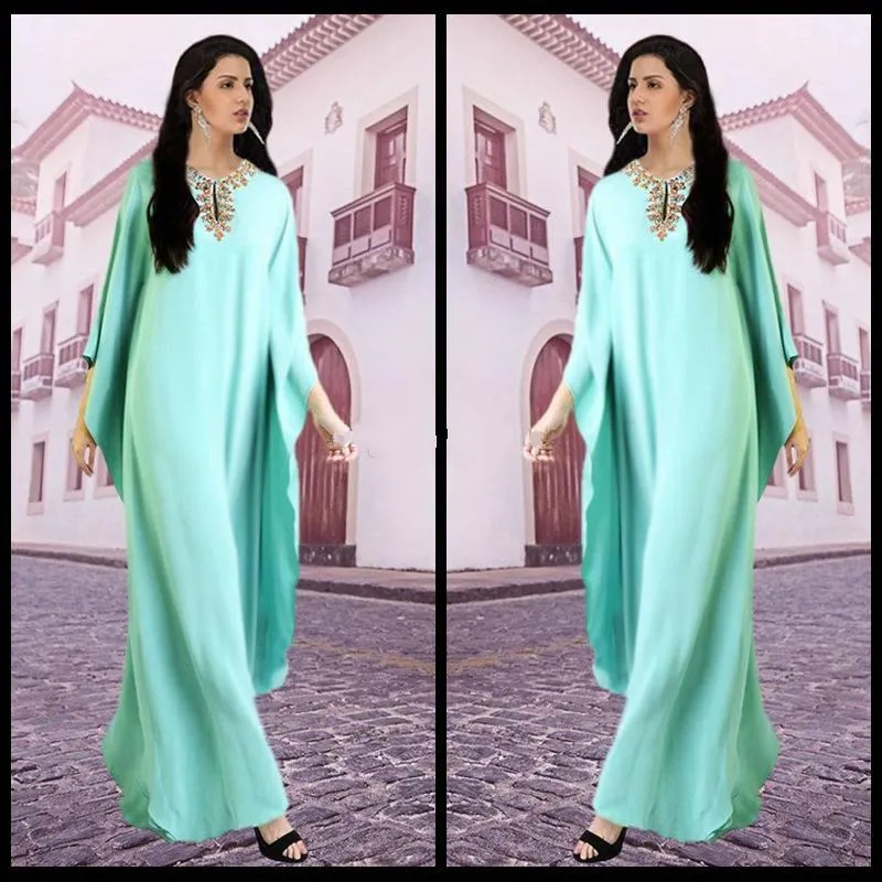 아랍어 Kaftan 인도 이브닝 드레스시 폰 공식적인 파티 드레스 아라비안 Abaya 파란색 우아한 드레스 복장 가운