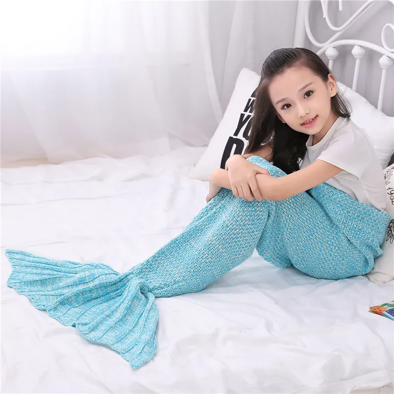 140*70CM Kids Mermaid Tail Blankets Acrylic Knitted Blanket Girls Mermaid Sofa Mat Crochet Blanket Gift For Kids