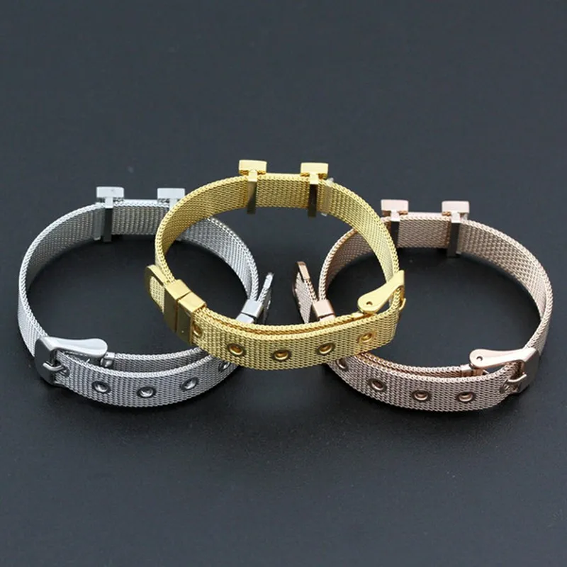 Colorfast عالية الجودة للمجوهرات Titanium Mesh Bracelet الموضة الشهيرة العلامة التجارية القابلة للتعديل معصم المعصم نساء H bangle Joyas Bijoux H-2016 هدية