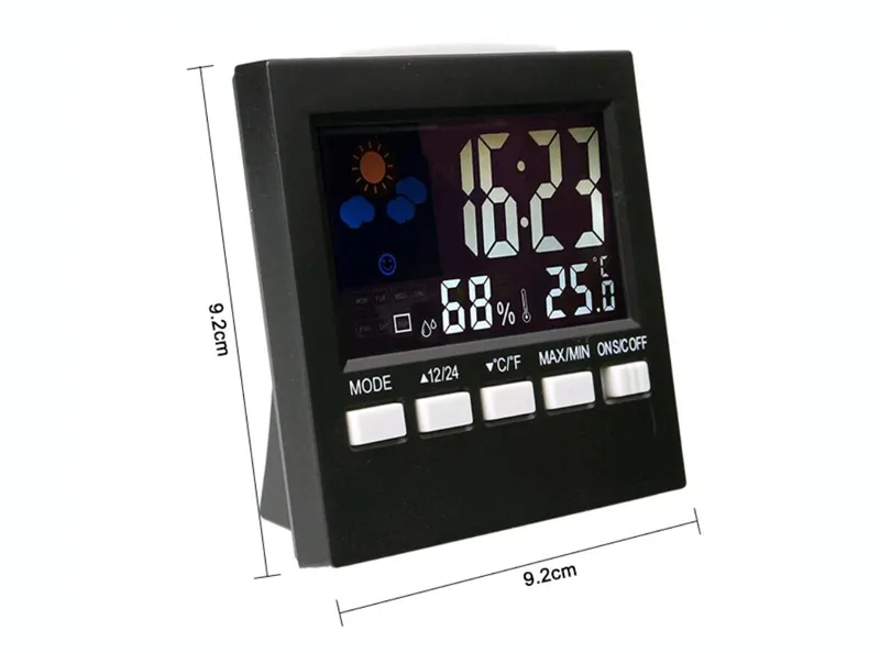 Termometro di nuovo stile Stazione meteorologica digitale Termografo uso domestico Sveglia Termometro interni multifunzione Igrometro Vendite calde HTC-1