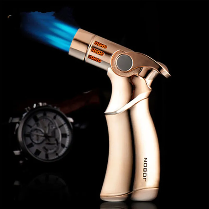 Cheapest Fourfold lighter mouthes Butane Torch gun lighter Windproof Lighter Gun  Flame for cigarette glass bong Kitchen with gift box