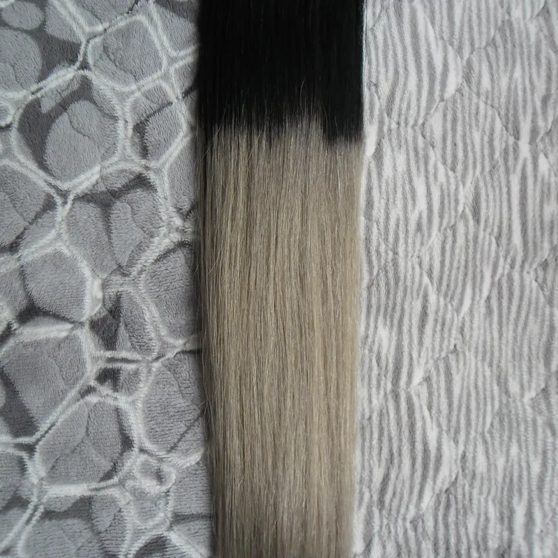 Silberne Ombre Micro-Loop-Echthaarverlängerungen, gerade T1b/Grau, zweifarbig, Rey-Ombre-Echthaar, 1 Stück/Los, 100 g, Micro-Loop-Haarverlängerungen