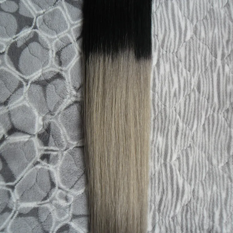 Zilveren Ombre Micro Loop Menselijke Hair Extensions Rechte T1B / Grijze Twee Tone Rey Ombre Menselijk Haar 1 stks / partij 100G Micro Loop Hair Extensions