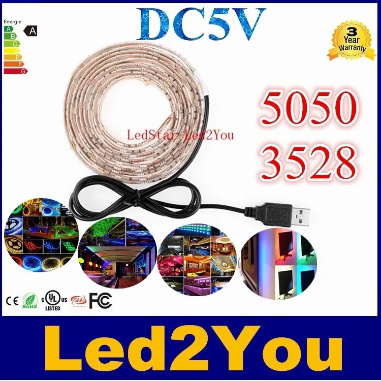SMD3528 SMD5050 Cable USB 5V LED Lámpara de luz de la raya de Navidad 50 cm 100 cm 200 cm 30ls Flexible Strip Light TV Fondo Kit de iluminación