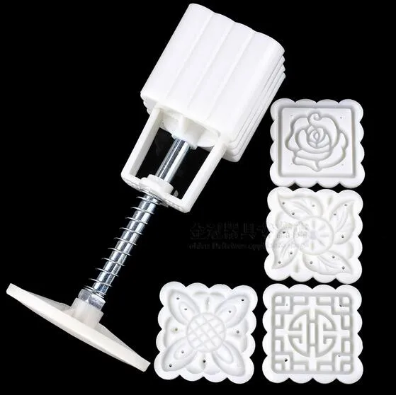 Mode Hot 4 Patterns Square Moon Cake Fondant Sugarcraft Decorating Cookies Mold Mold Baking Tool Set