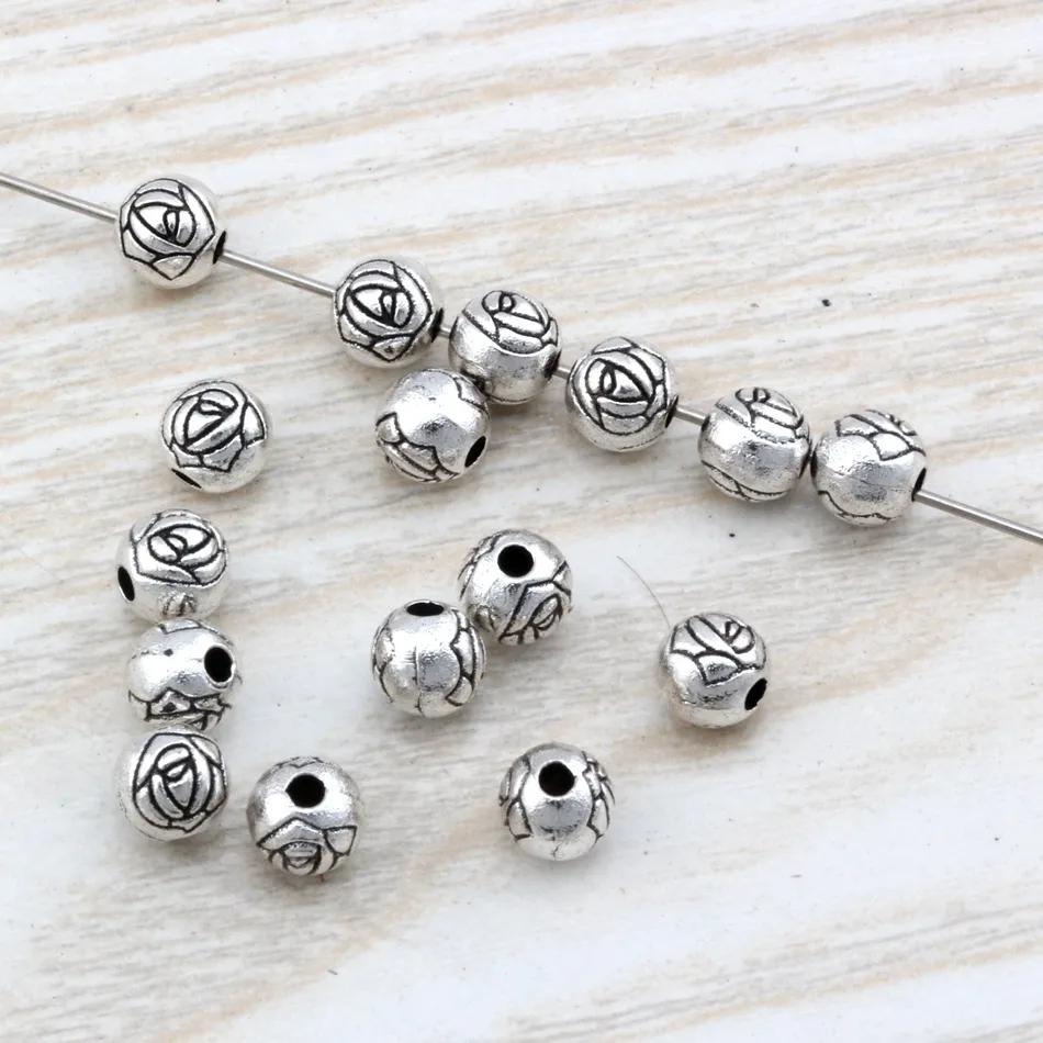 MIC Antique Silver Zinc alloy Flower Round Spacer Beads 6x5.5mm DIY Jewelry D24