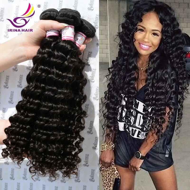 50% Off Dyeable Peruvian Malaysian Mongolian Hair Products Brazilian Virgin Hair Deep Wave 3 or 4 Bundles per lot Human Hair Weave No Tangle QR0Y