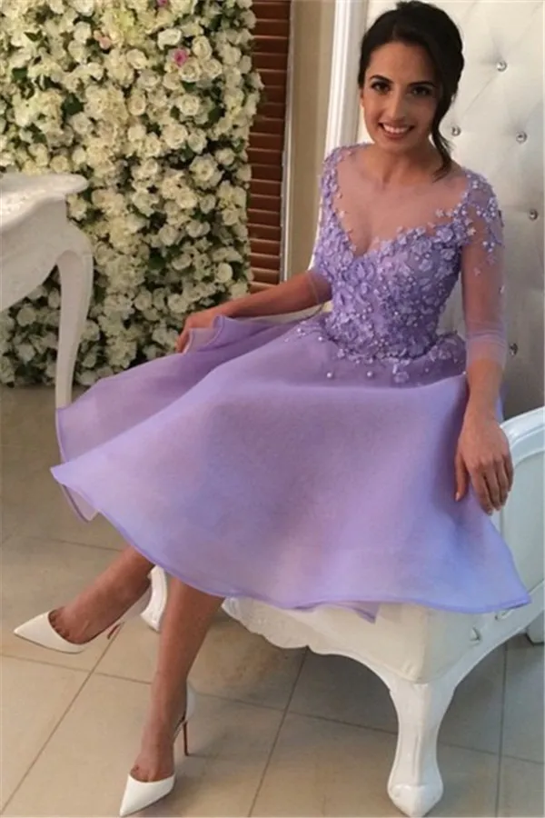 New Arrival Sexy Krótkie Sukienki Homecoimng Ręcznie Made Flowers Trzy Dzielniowe Rękawy Graduation Dresses z przyciskami Powrót