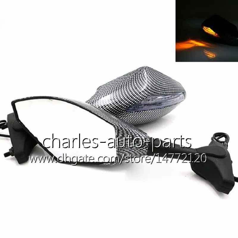 Universele Motorfiets LED Draai Signaalspiegels Draai Licht Mirror Black Carbon LED Draaiplantaarn voor Honda CBR600RR CBR1000RR CBR600 F4 F4I RR