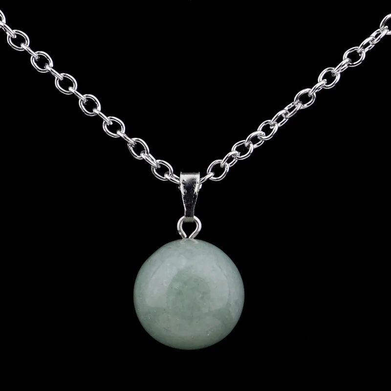 Enkel Naturlig Original Stone Round Ball Hängsmycke Halsband Smycken Med Silver Pläterade Kedjor För Kvinnor Män