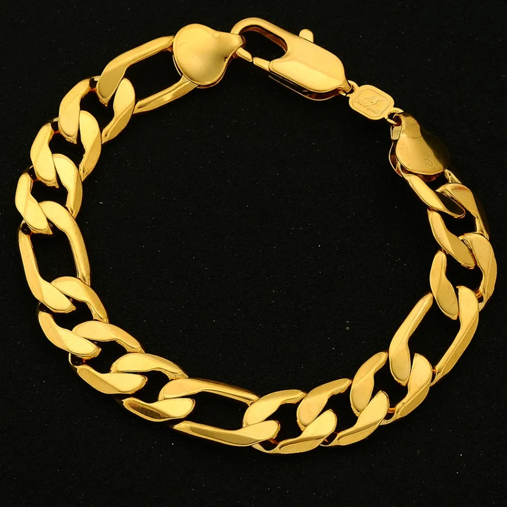 18k Yellow Gold Filled Figaro Gold Filled Bracelet Thick And Unisex, 22cm  Long From Blingfashion, $10.16 | DHgate.Com