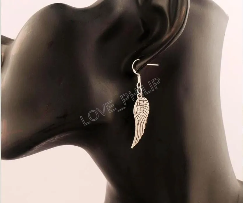 Angel Wing Dangle Chandelier Boucles d'oreilles 925 Silver Fish Ear Hook / E084 46.5x9.2mm