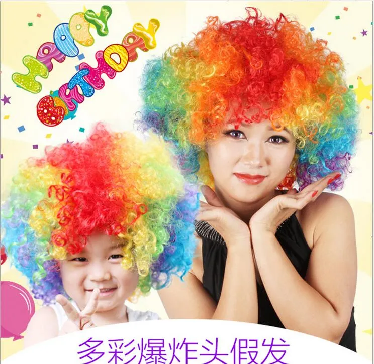 Halloween Disco Curly Wig Rainbow Afro Peruki Klaun Dziecko Dorosłych Kostium Piłka nożna Wig Włosów Fan Fun