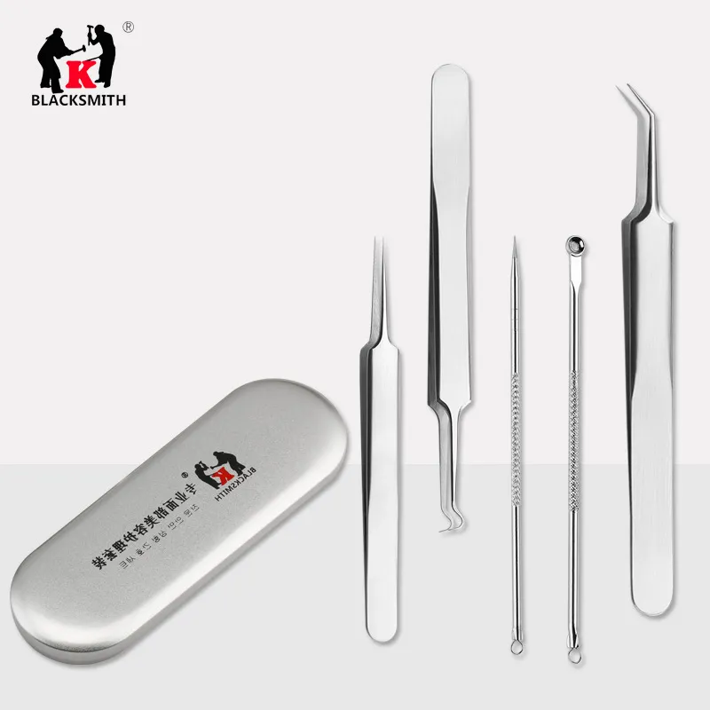 5 stycken Blackhead Remover Pimple Acne Extractor Pincezer Face Cleaning Tool Set Kit