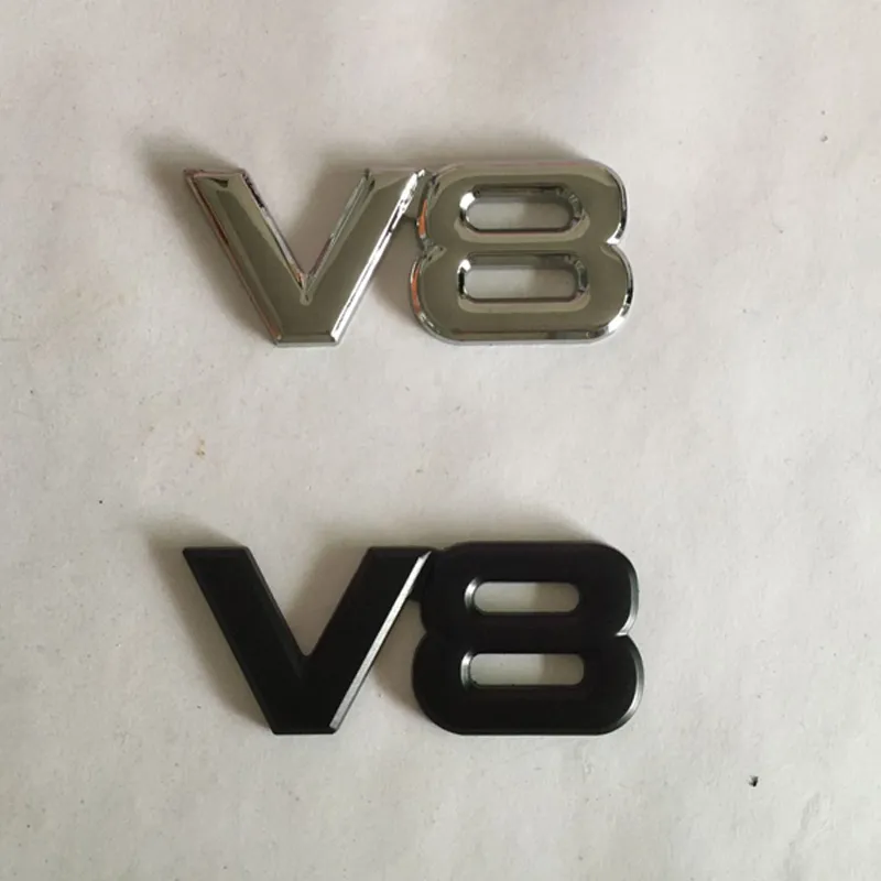 3D-metalen V8 Emblemen Badges Auto Stickers Auto Styling Zwart en Zilver