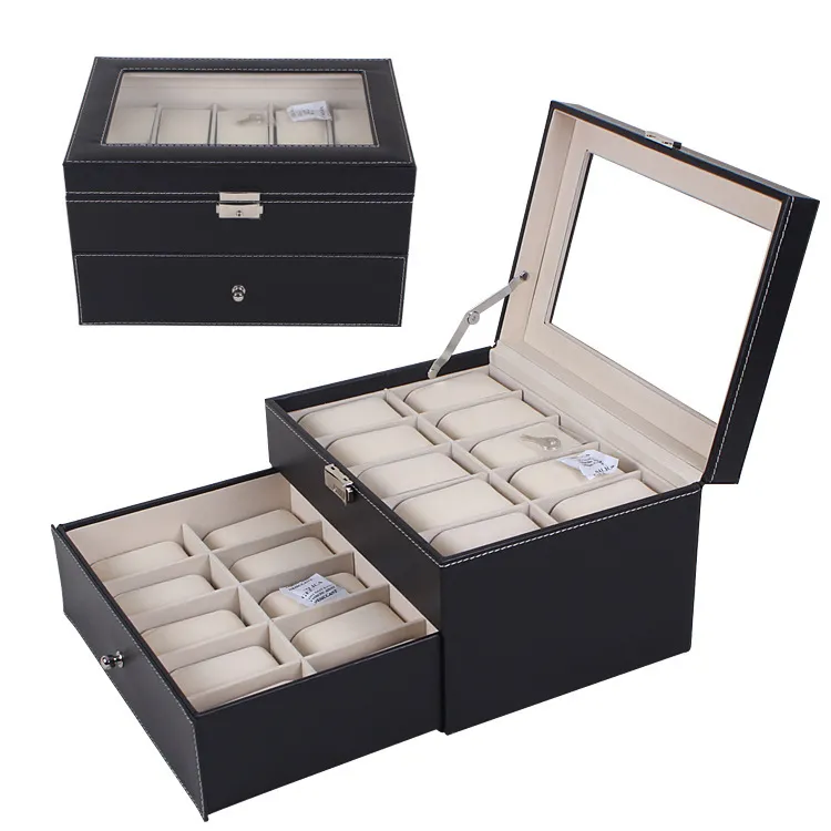 20 galler läder klocka display show case box smycken samling lagring arrangörshållare grossist