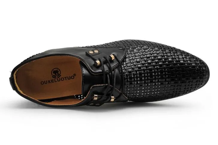 Été dernières chaussures habillées pour hommes hommes noir/blanc respirant évider chaussures en cuir pour hommes appartements sandales en cuir décontractées NLX329