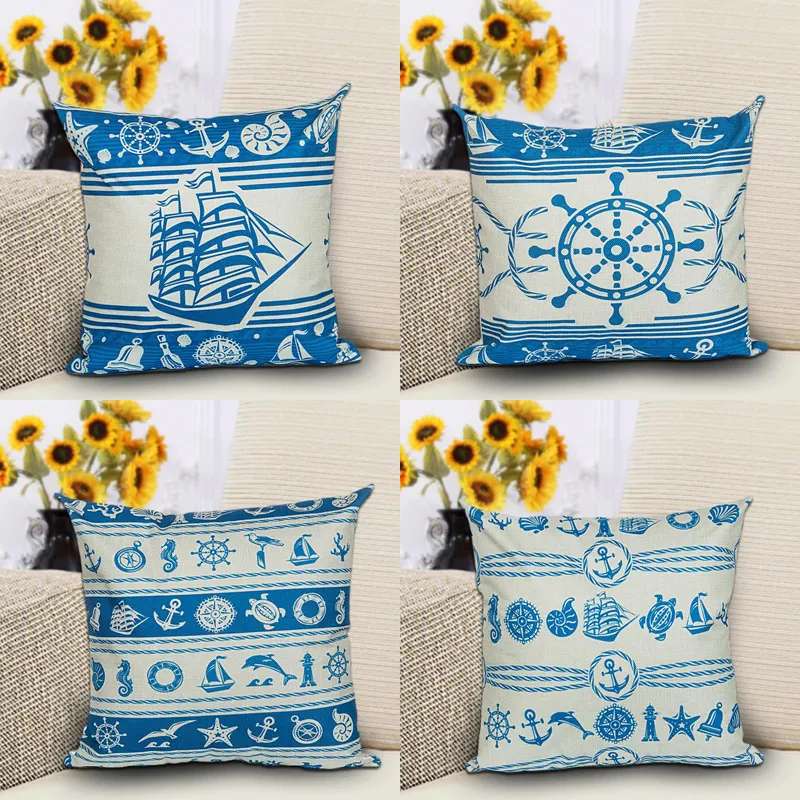 Estilos do oceano Sofá Casa Impressão Fronha Sailing Boat Anchor Sailor Pattern Cotton Fronha 45 * 45 CM Fronha Capa de Almofada